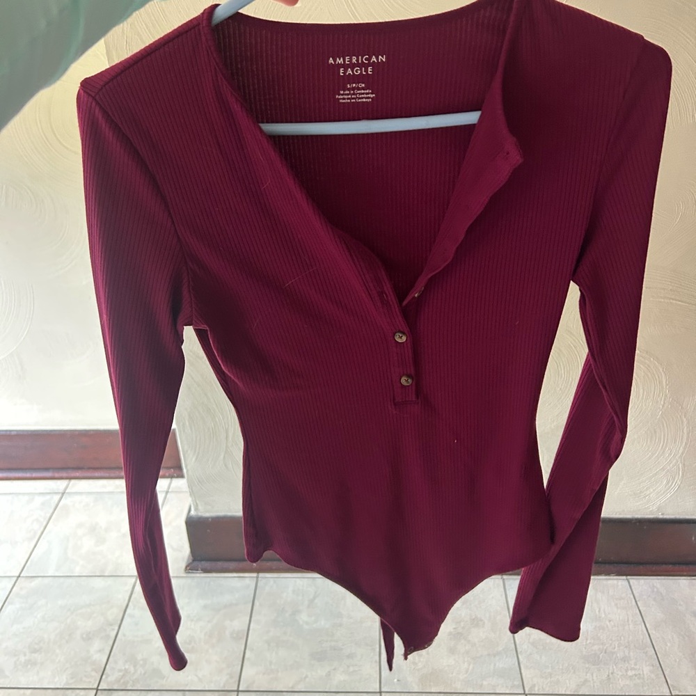 American Eagle Outfitters Women's Burgundy Long Sleeve bodysuit